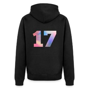 Bunte Zahl 17 - Unisex Premium Bio Zip Hoodie - Schwarz - Hinten - Nico (187cm)