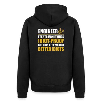 ENGINEERS - we save the world - Unisex Premium Bio Zip Hoodie - Schwarz - Hinten - Nico (187cm)