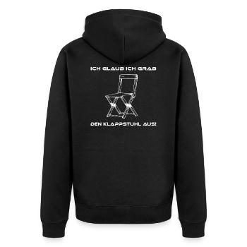 Klappstuhl2 weiss - Unisex Premium Bio Zip Hoodie - Schwarz - Hinten - Nico (187cm)
