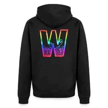 rainbow w - Unisex Premium Organic Zip Hoodie - black - Back - Nico (187cm)
