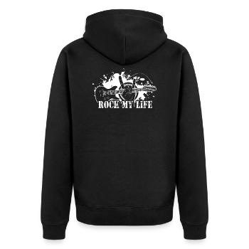 Electric guitar rock hand sign metal hand rock my life - Unisex Premium Organic Zip Hoodie - black - Back - Nico (187cm)