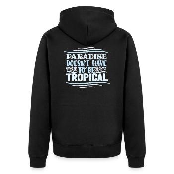 Der Himmel muss nicht tropisch sein - Unisex Premium Bio Zip Hoodie - Schwarz - Hinten - Nico (187cm)