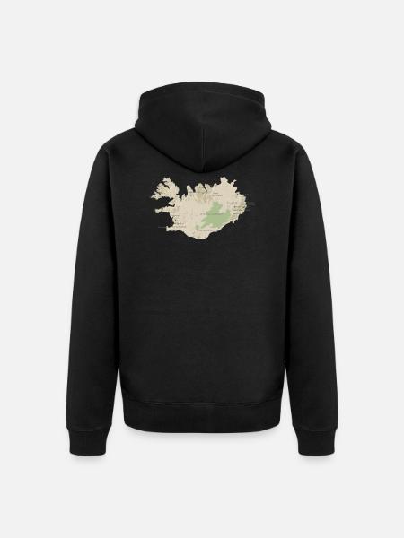 Kart over Island - Premium økologisk unisex-hettejakke - svart