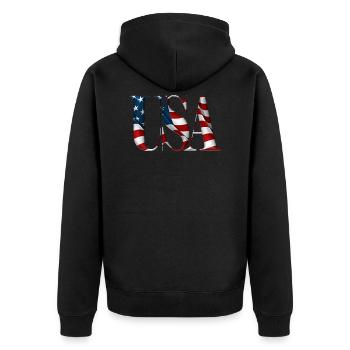 USA Text - Unisex Premium Organic Zip Hoodie - black - Back - Nico (187cm)