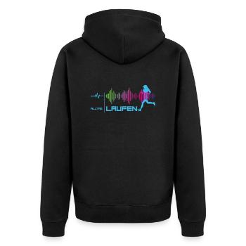 Läuferin - Alltags-Puls - good vibes (blau) - Unisex Premium Bio Zip Hoodie - Schwarz - Hinten - Nico (187cm)