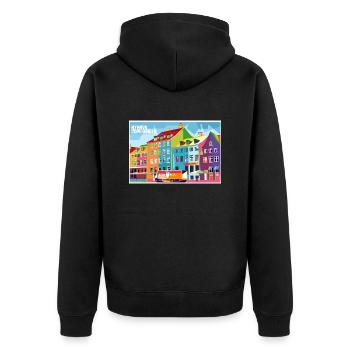 DK-Shirts Nyhavn Pop-Art - Unisex Premium Bio Zip Hoodie - Schwarz - Hinten - Nico (187cm)