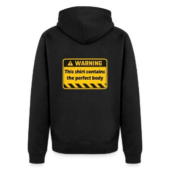 Warning - Unisex Premium Organic Zip Hoodie - black - Back - Nico (187cm)