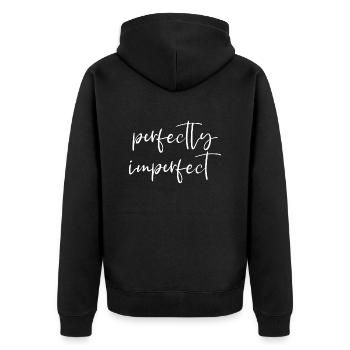 perfect imperfect English saying Perfect - Unisex Premium Organic Zip Hoodie - black - Back - Nico (187cm)