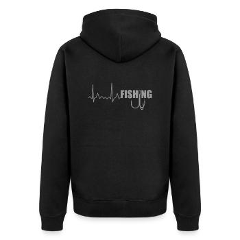 Fishing Herzschlag EKG Puls Angeln Haken - Unisex Premium Bio Zip Hoodie - Schwarz - Hinten - Nico (187cm)