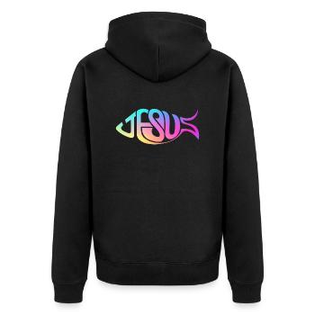 Jésus Poisson Arc-en-ciel - Veste à capuche bio Premium Unisexe - noir - Dos - Nico (187cm)