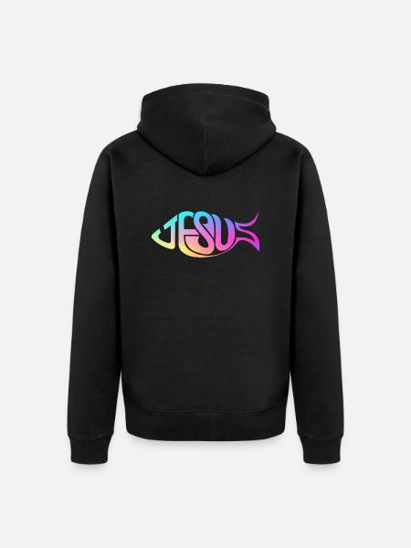 Jesus Fish Rainbow - Unisex Premium Organic Zip Hoodie - black