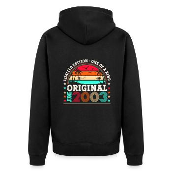 Original Juni 2003 19. Geburtstag Geschenk Herren - Unisex Premium Bio Zip Hoodie - Schwarz - Hinten - Nico (187cm)