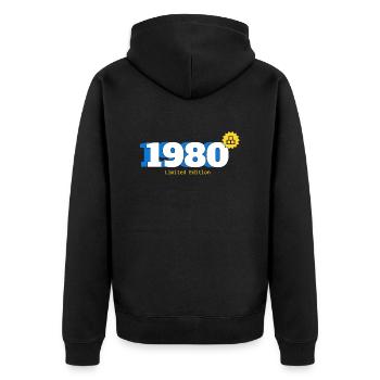 Retro 1980 Limited Edition - Unisex Premium Bio Zip Hoodie - Schwarz - Hinten - Nico (187cm)