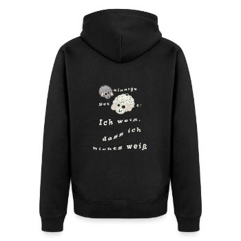 Ich weiß dass ich nichts weiß - schaf-sinniges - Unisex Premium Bio Zip Hoodie - Schwarz - Hinten - Nico (187cm)