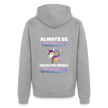 Einhorn sei du Selbst - Unisex Premium Bio Zip Hoodie - Grau meliert - Hinten - Nico (187cm)