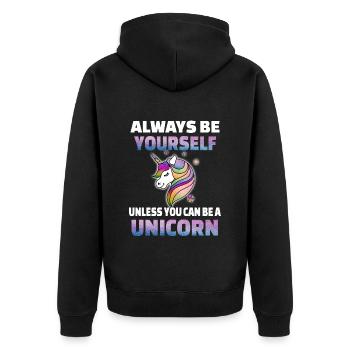 Einhorn sei du Selbst - Unisex Premium Bio Zip Hoodie - Schwarz - Hinten - Nico (187cm)