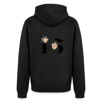 45e anniversaire fleuris (Cadeau de 45 ans) - Veste à capuche bio Premium Unisexe - noir - Dos - Nico (187cm)
