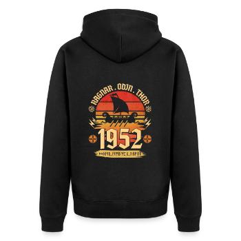 Viking Vintage 1952 70 Jahre Jubiläum - Unisex Premium Bio Zip Hoodie - Schwarz - Hinten - Nico (187cm)