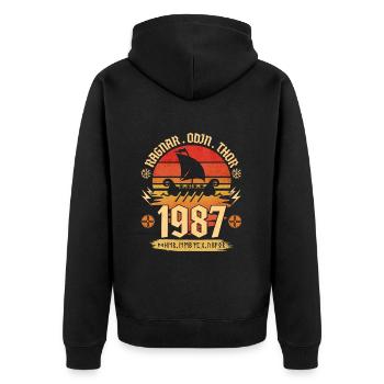 Viking Vintage 1987 35 Jahre Jubiläum - Unisex Premium Bio Zip Hoodie - Schwarz - Hinten - Nico (187cm)
