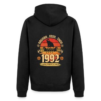 Viking Vintage 1992 30 Jahre Jubiläum - Unisex Premium Bio Zip Hoodie - Schwarz - Hinten - Nico (187cm)