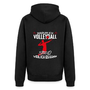 Volleyball Volleyballtrainer Warum ich Volleyball - Unisex Premium Bio Zip Hoodie - Schwarz - Hinten - Nico (187cm)