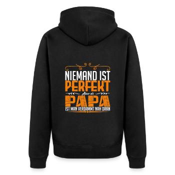perfekt dad !! - Unisex Premium Bio Zip Hoodie - Schwarz - Hinten - Nico (187cm)