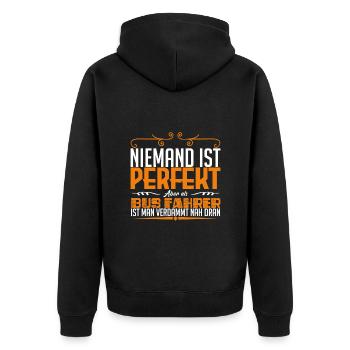 Lustiges Busfahrer Shirt Niemand Perfekt !! - Unisex Premium Bio Zip Hoodie - Schwarz - Hinten - Nico (187cm)