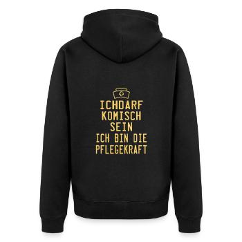 ichdarf komisch sein ich bin die pflegekraft !! - Unisex Premium Bio Zip Hoodie - Schwarz - Hinten - Nico (187cm)