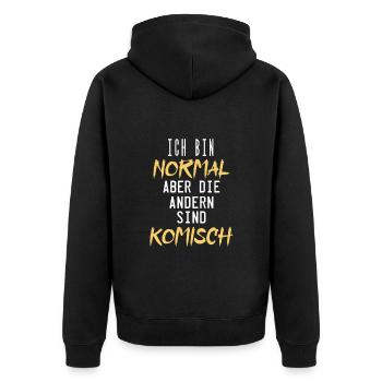 ich bin normal aber die andern sind komisch - Unisex Premium Bio Zip Hoodie - Schwarz - Hinten - Nico (187cm)