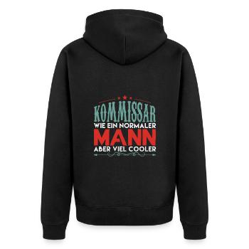 KOMMISSAR WIE EIN NORMALER MANN ABER VIEL COOLER ! - Unisex Premium Bio Zip Hoodie - Schwarz - Hinten - Nico (187cm)
