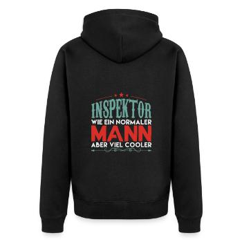 INSPEKTOR WIE EIN NORMALER MANN ABER VIEL COOLER - Unisex Premium Bio Zip Hoodie - Schwarz - Hinten - Nico (187cm)