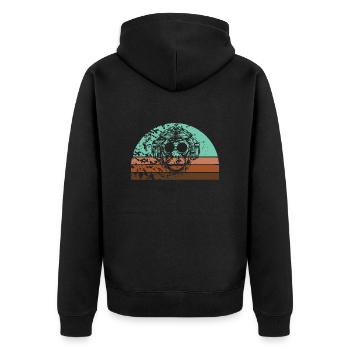Retro Affe Schimpanse Kopfhörern im Grunge Look - Unisex Premium Bio Zip Hoodie - Schwarz - Hinten - Nico (187cm)