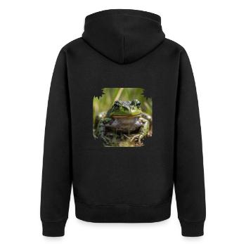 Sei kein Frosch heißt es in einer Redewendung - Unisex Premium Bio Zip Hoodie - Schwarz - Hinten - Nico (187cm)