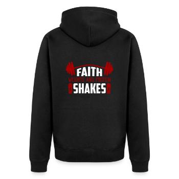 Faith Weights & Protein Shakes Workout Weight Lift - Unisex Premium Bio Zip Hoodie - Schwarz - Hinten - Nico (187cm)