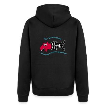 Meerschweinehund mit allen Wassern gewaschen - Unisex Premium Bio Zip Hoodie - Schwarz - Hinten - Nico (187cm)