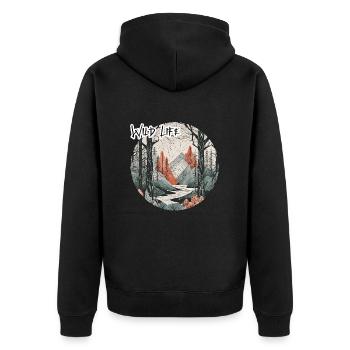 Wald / Fluss / Wild / Life / Fluss / Bäume - Unisex Premium Bio Zip Hoodie - Schwarz - Hinten - Nico (187cm)