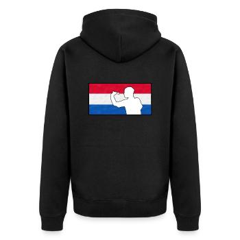 Dart Mann Niederlande - Unisex Premium Bio Zip Hoodie - Schwarz - Hinten - Nico (187cm)