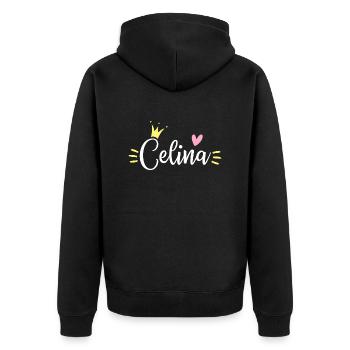 Celina Name Krone - Unisex Premium Bio Zip Hoodie - Schwarz - Hinten - Nico (187cm)