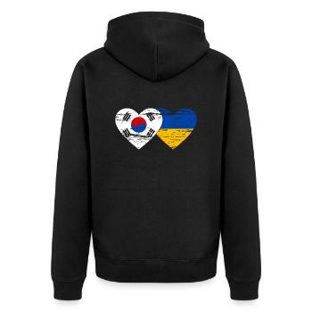 Südkorea Ukraine Flagge Herz used - Unisex Premium Bio Zip Hoodie - Schwarz - Hinten - Nico (187cm)