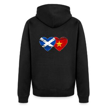 Schottland Vietnam Flagge Herz used - Unisex Premium Bio Zip Hoodie - Schwarz - Hinten - Nico (187cm)