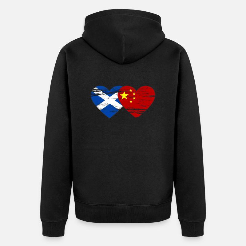 Ecosse Chine drapeau coeur utilisé - Veste à capuche bio Premium Unisexe - noir