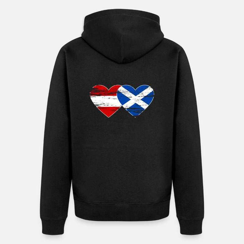 Autriche Ecosse drapeau coeur utilisé - Veste à capuche bio Premium Unisexe - noir