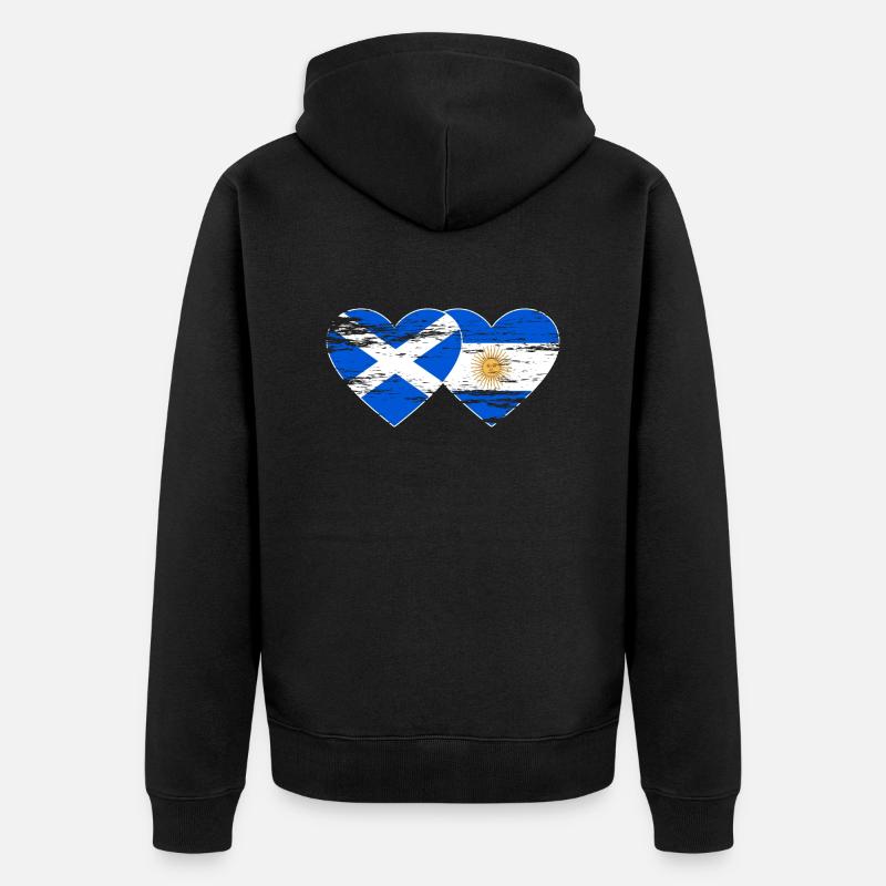 Ecosse Argentine Drapeau Coeur Utilisé - Veste à capuche bio Premium Unisexe - noir