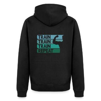 Fitness Bodybuilding Sportler Fitnesssport Sport - Unisex Premium Bio Zip Hoodie - Schwarz - Hinten - Nico (187cm)