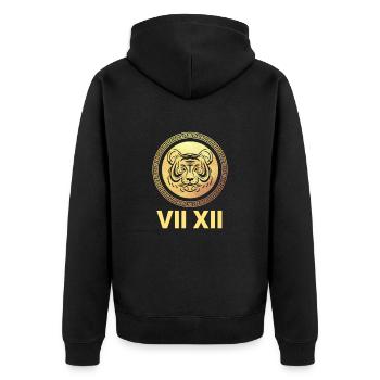 Goldenes Tigerlogo - Unisex Premium Bio Zip Hoodie - Schwarz - Hinten - Nico (187cm)