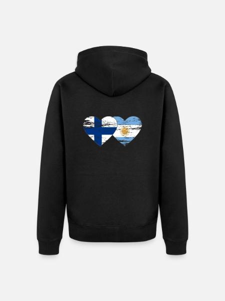 Finlande Argentine Drapeau Coeur Utilisé - Veste à capuche bio Premium Unisexe - noir