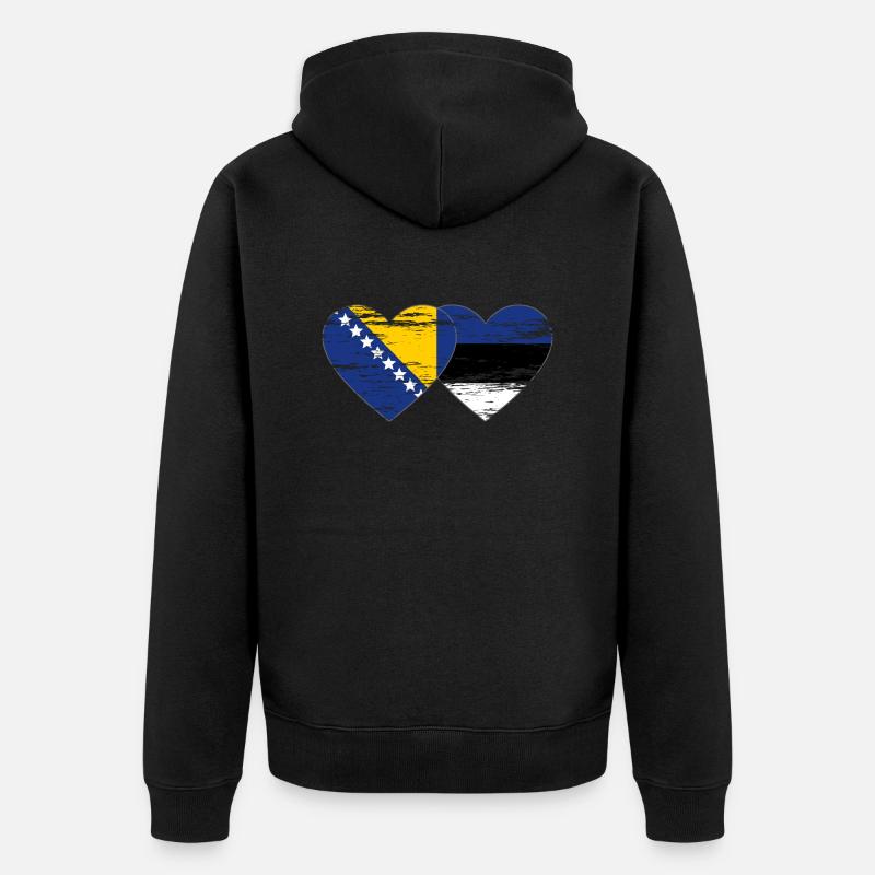 Bosnie Estonie drapeau coeur utilisé - Veste à capuche bio Premium Unisexe - noir