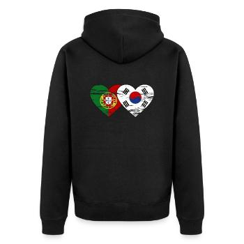 Portugal Corée du Sud Drapeau Coeur Utilisé - Veste à capuche bio Premium Unisexe - noir - Dos - Nico (187cm)
