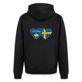 Kosovo Sweden Flag used - Unisex Premium Organic Zip Hoodie - black - Back - Nico (187cm)