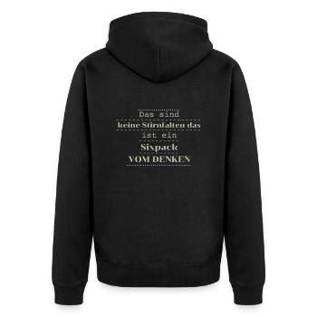witziger spruch sixpack - Unisex Premium Bio Zip Hoodie - Schwarz - Hinten - Nico (187cm)